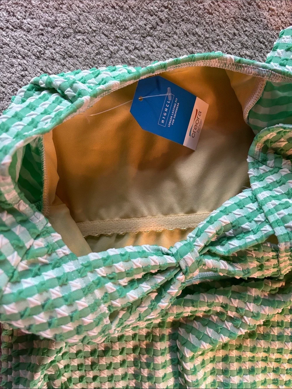 Lands' End Kids One-Piece Swimsuit in Green and White